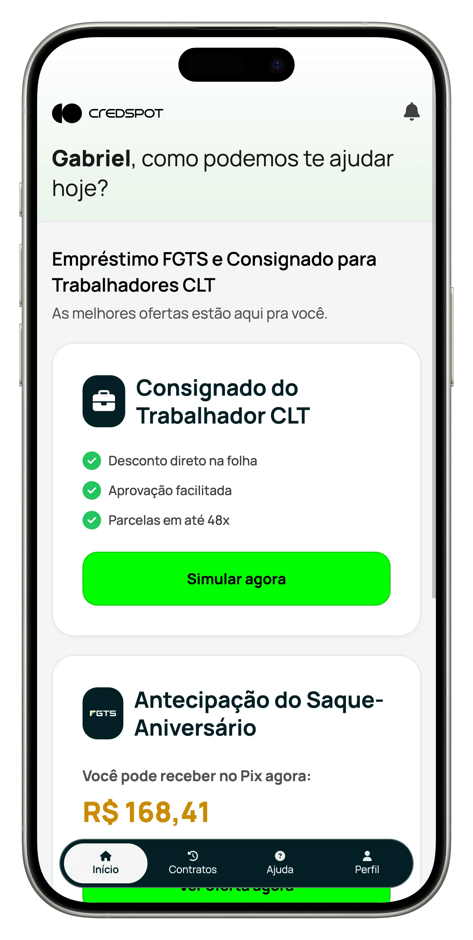 App CredSpot para simulação de empréstimo consignado CLT